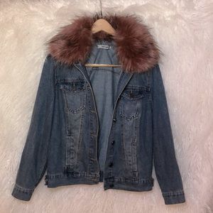 pink fur collar jean jacket